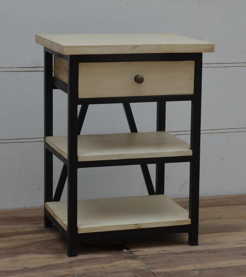 SOLID WOOD & IRON NIGHTSTAND / END TABLE