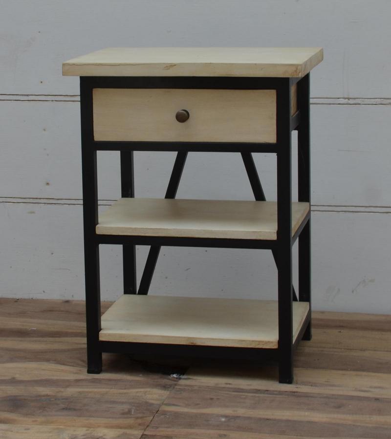 SOLID WOOD & IRON NIGHTSTAND / END TABLE