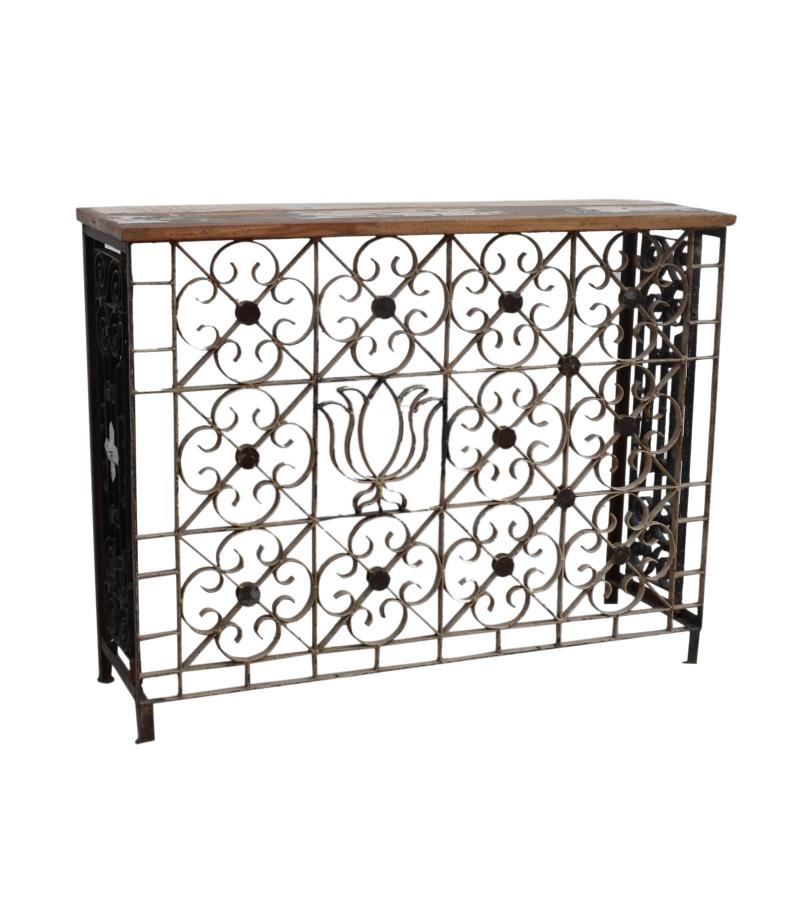 ORNATE METAL & WOOD CONSOLE