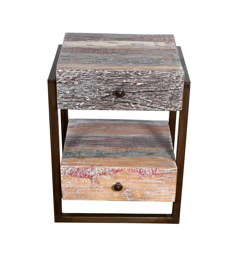 SOLID RECLAILMED TEAK WOOD & IRON END TABLE SIDE TABLE