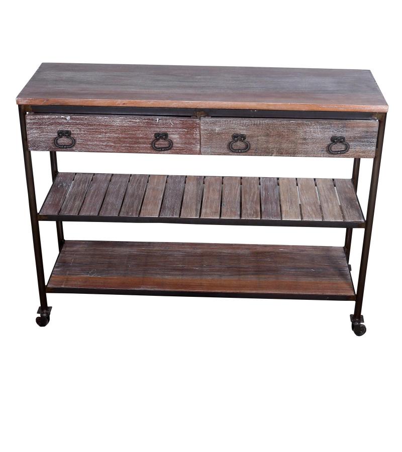 SOLID RECLAIMED TEAK WOOD & IRON 2 DRAWERS CONSOLE