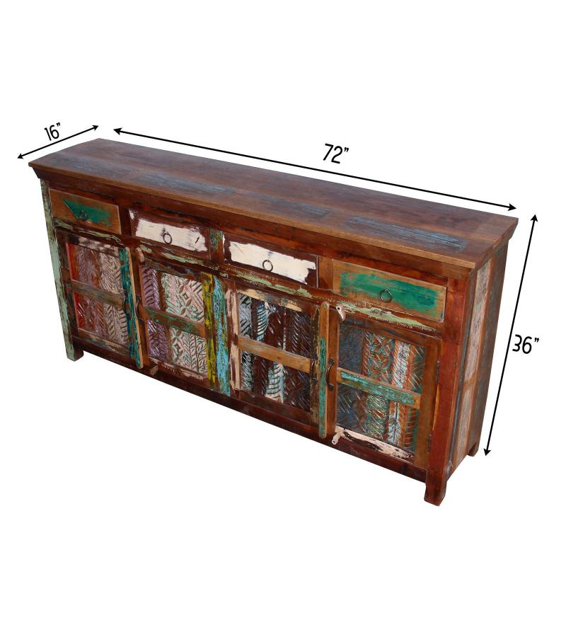 HAND CARVED SOLID RECLAIMED WOOD SIDEBOARD W/ 4 DRAWERS & 4 DOORS