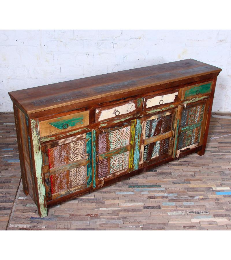 HAND CARVED SOLID RECLAIMED WOOD SIDEBOARD W/ 4 DRAWERS & 4 DOORS