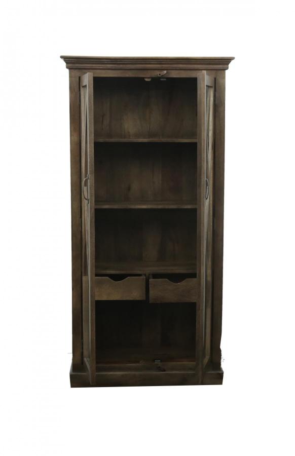 SOLID WOOD & GLASS CABINET 2/ DOORS & 2 INSIDE DRAWERS