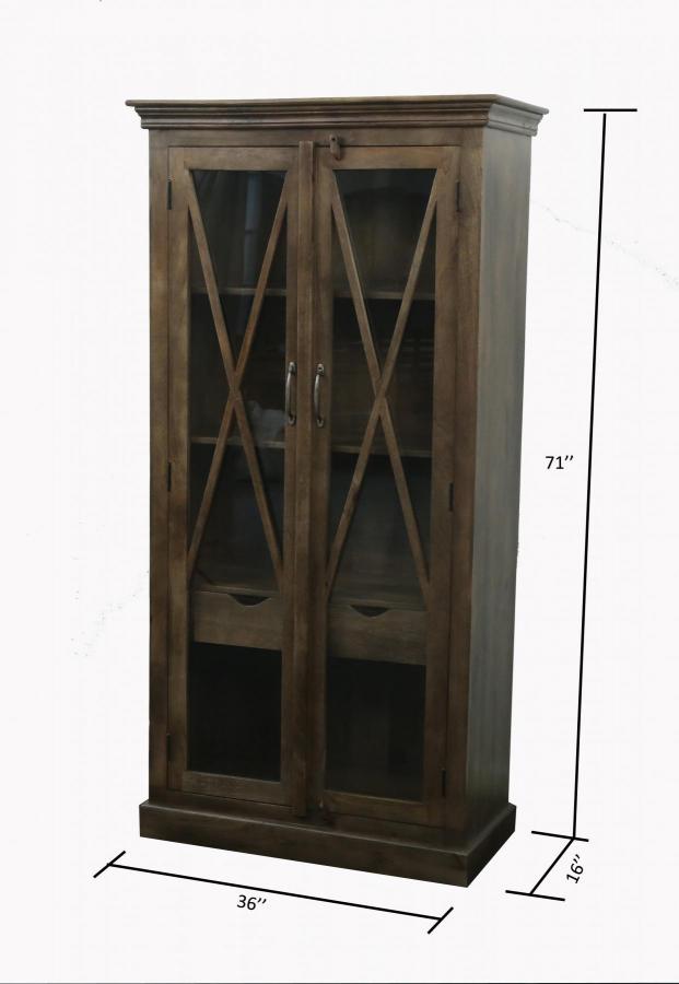 SOLID WOOD & GLASS CABINET 2/ DOORS & 2 INSIDE DRAWERS
