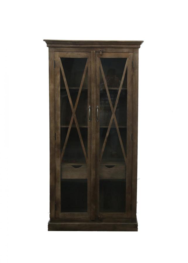 SOLID WOOD & GLASS CABINET 2/ DOORS & 2 INSIDE DRAWERS