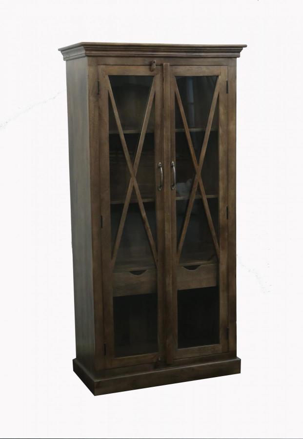SOLID WOOD & GLASS CABINET 2/ DOORS & 2 INSIDE DRAWERS