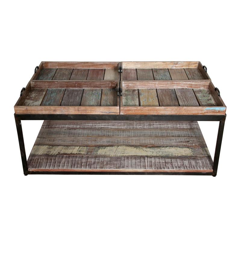 SOLID WOOD & IRON TRAY COFFEE TABLE