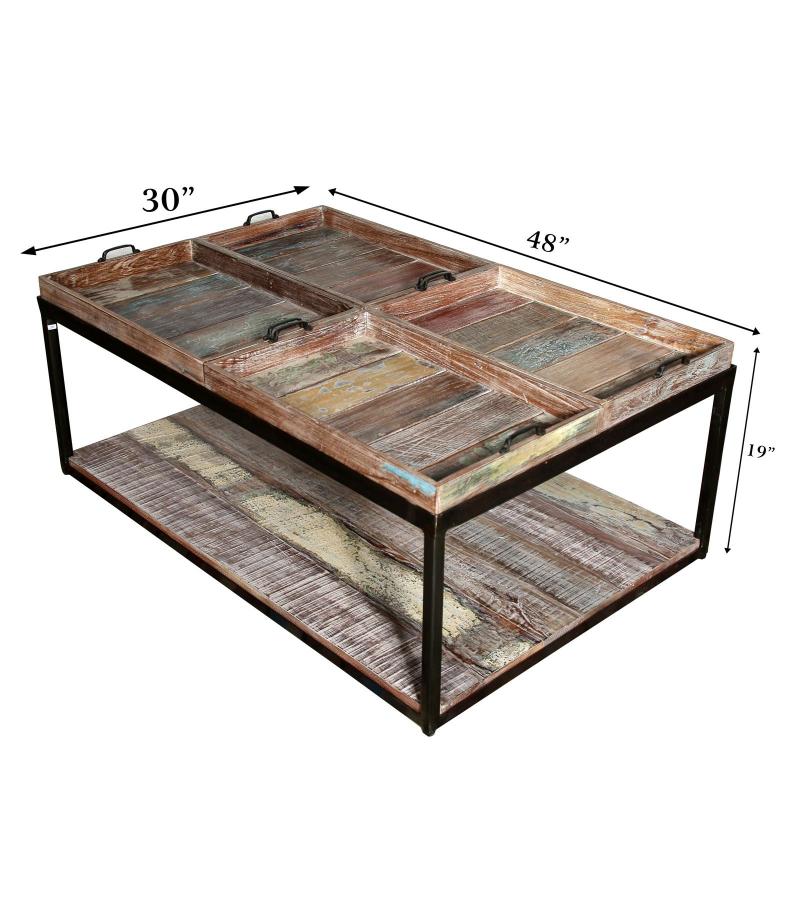 SOLID WOOD & IRON TRAY COFFEE TABLE