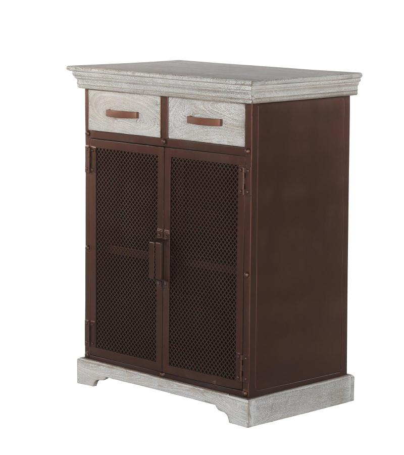 SOLID WOOD & METAL CABINET W/ 2 DOORS & 2 DRAWERS