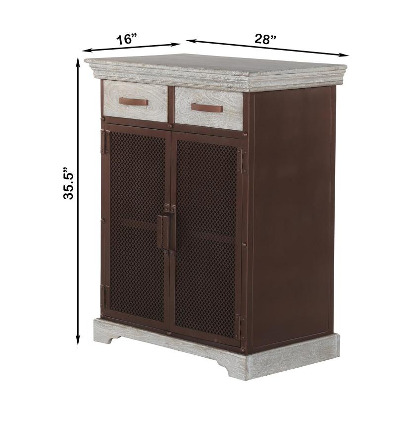 SOLID WOOD & METAL CABINET W/ 2 DOORS & 2 DRAWERS