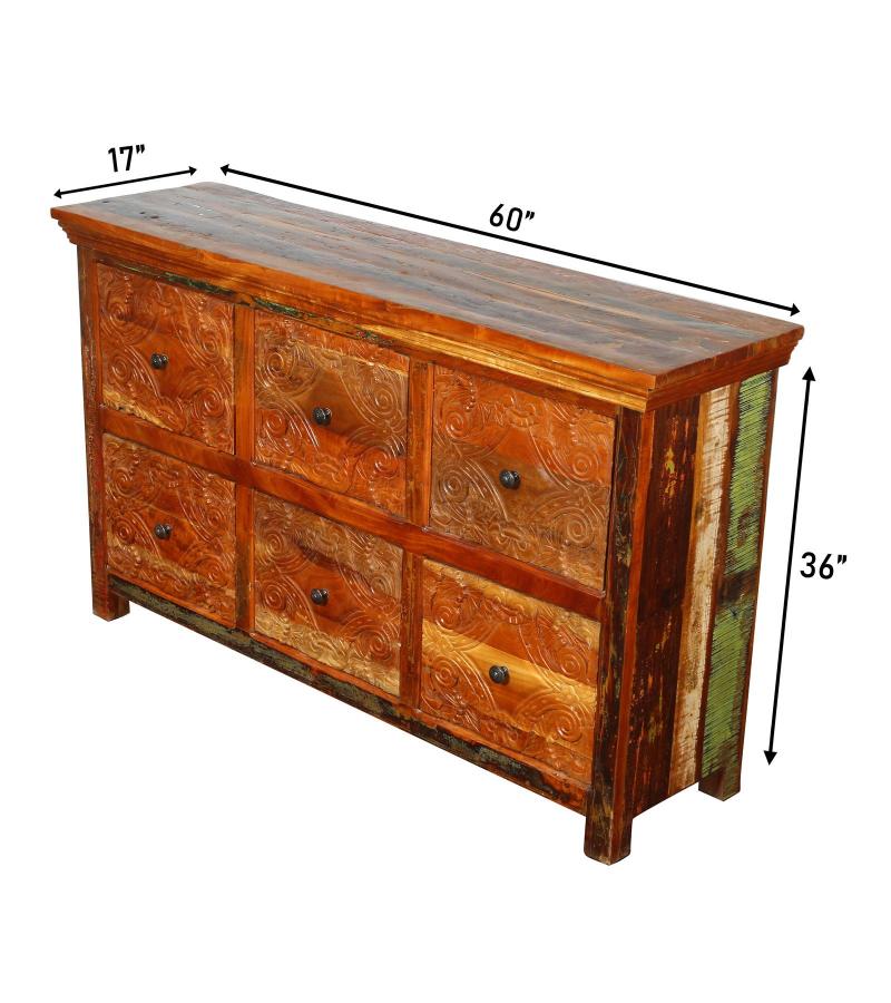 HAND CARVED SOLID RECLAIMED TEAK WOOD DRESSER SIDEBOARD BUREAU
