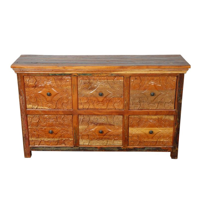 HAND CARVED SOLID RECLAIMED TEAK WOOD DRESSER SIDEBOARD BUREAU
