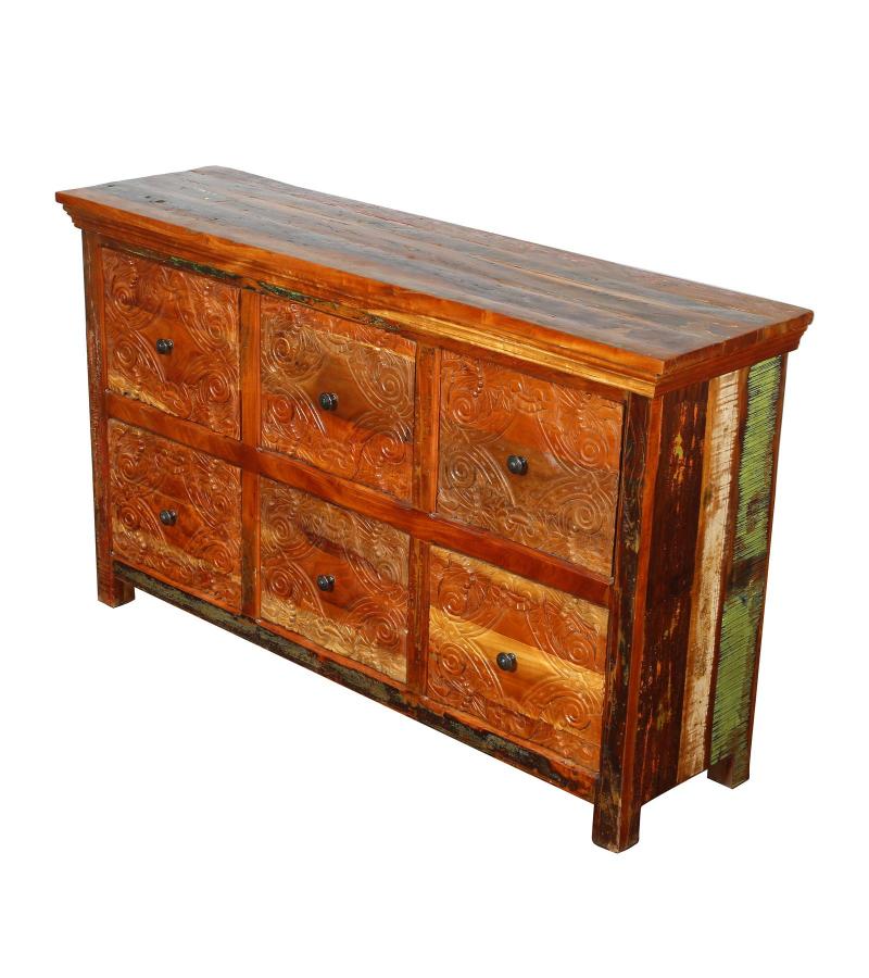 HAND CARVED SOLID RECLAIMED TEAK WOOD DRESSER SIDEBOARD BUREAU