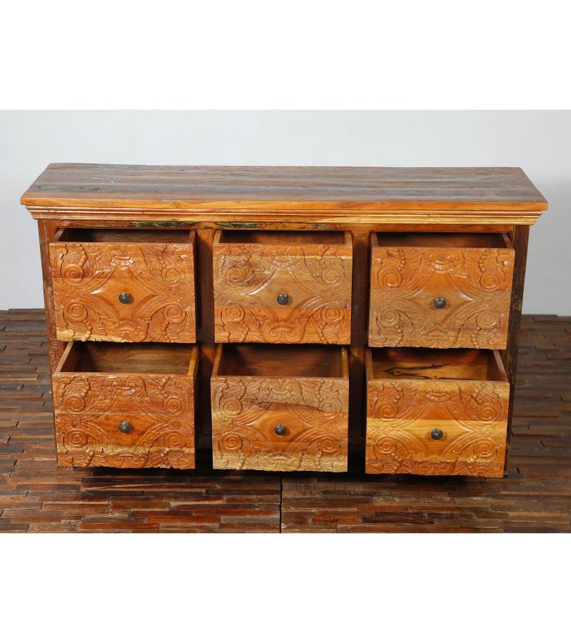 HAND CARVED SOLID RECLAIMED TEAK WOOD DRESSER SIDEBOARD BUREAU