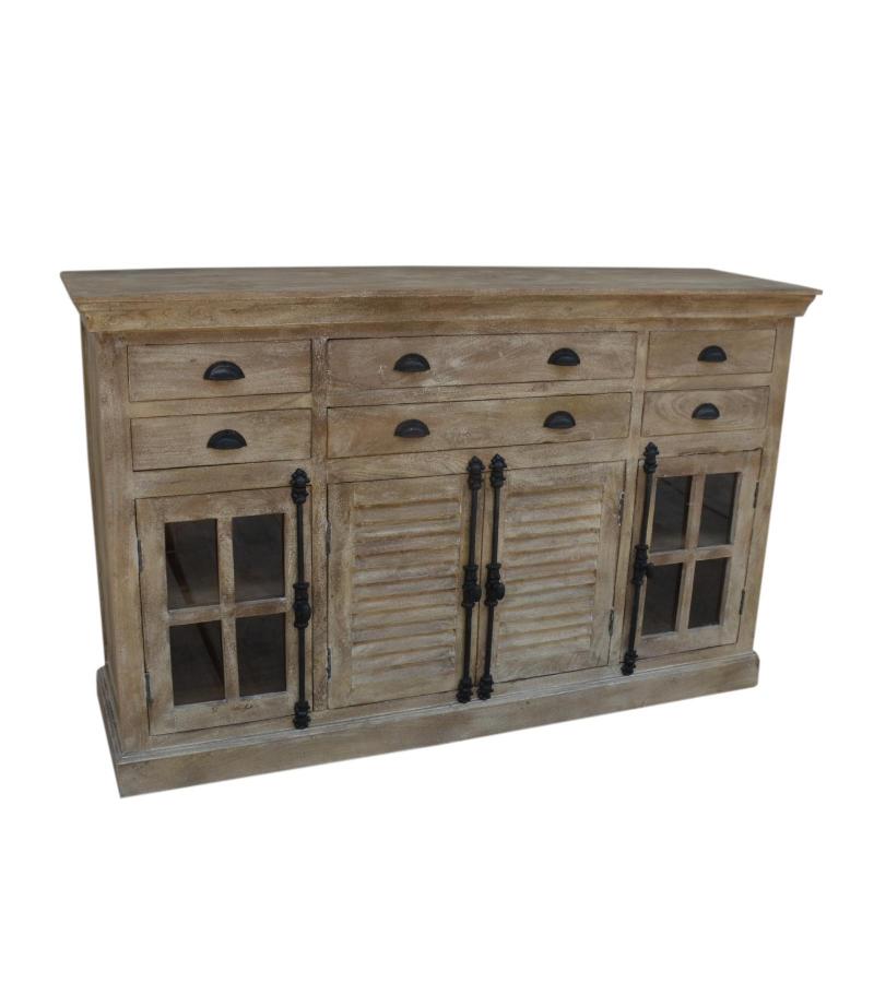 SOLID WOOD, GLASS & METAL SIDEBOARD W/ 8 DRAWERS & 4 DOORS