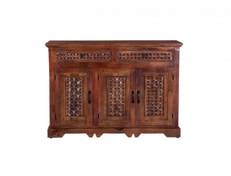 CARVED WOOD SIDEBOARD W/ 3 DOORS & DRAWERS