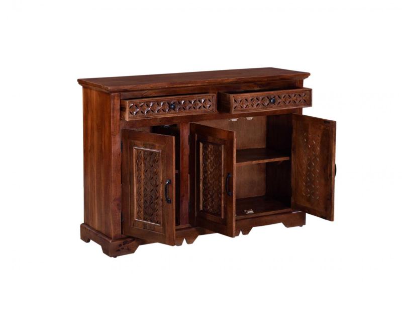 CARVED WOOD SIDEBOARD W/ 3 DOORS & DRAWERS