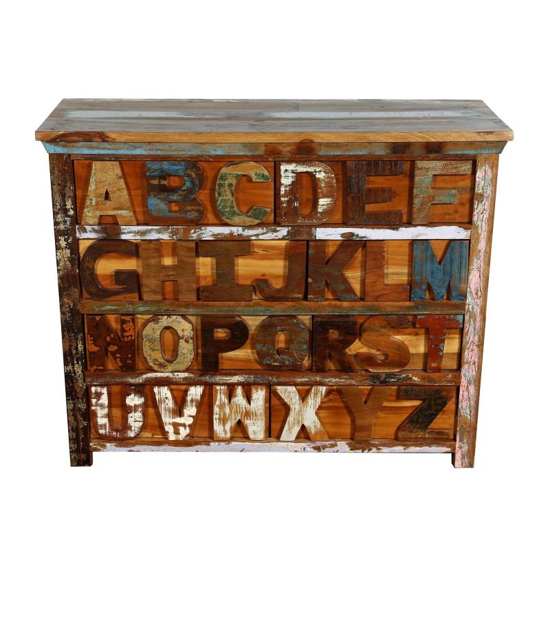 HAND CARVED SOLID RECLAIMED TEAK WOOD 'ABC' DRESSER BUREAU