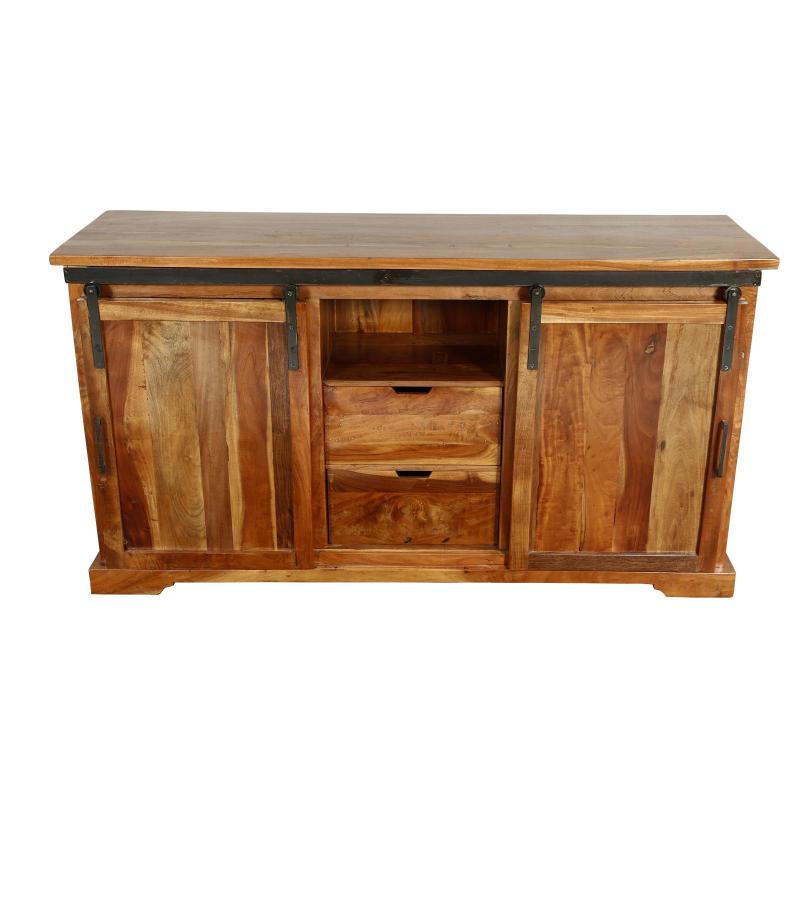 SOLID RECLAIMED TEAK WOOD MEDIA CENTER W/ SLIDING DOORS