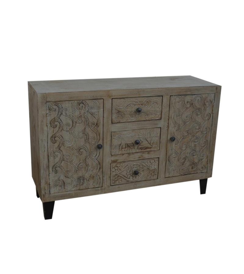 HAND CARVED SOLID WOOD  3 DRAWER & 2 DOOR SIDEBOARD