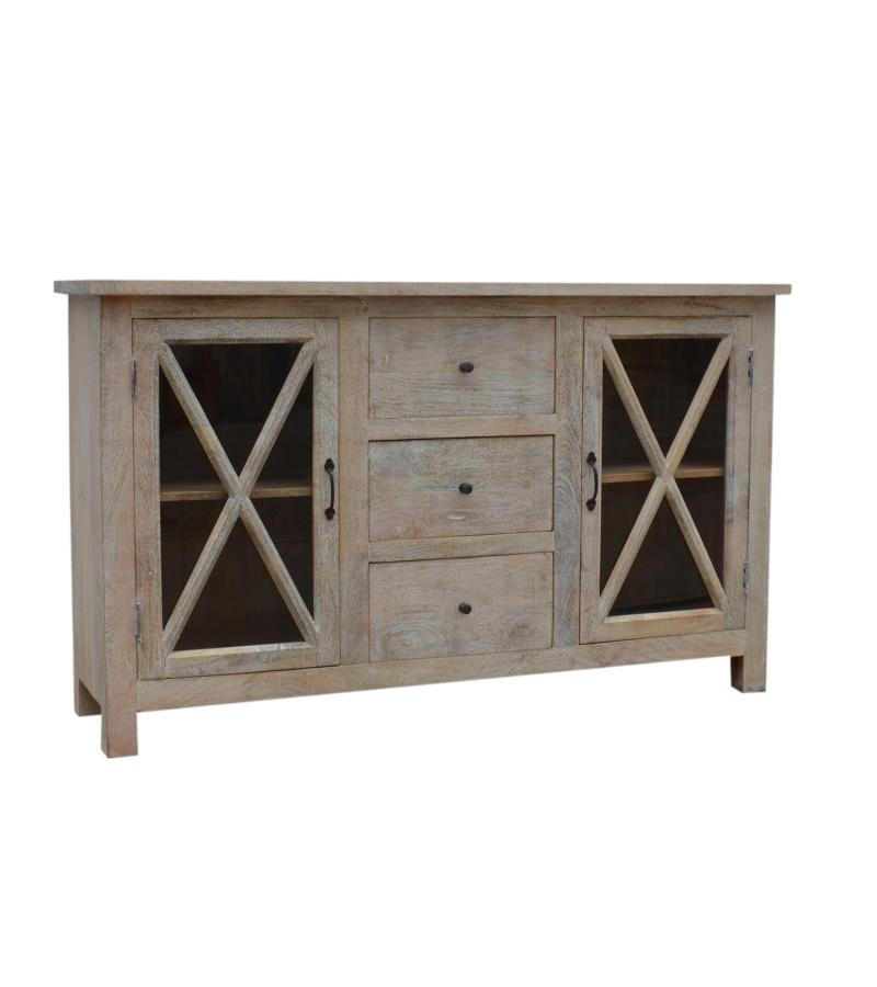 SOLID RECLAIMED TEAK WOOD SIDEBOARD W/ 3 DRAWERS & 2 DOORS