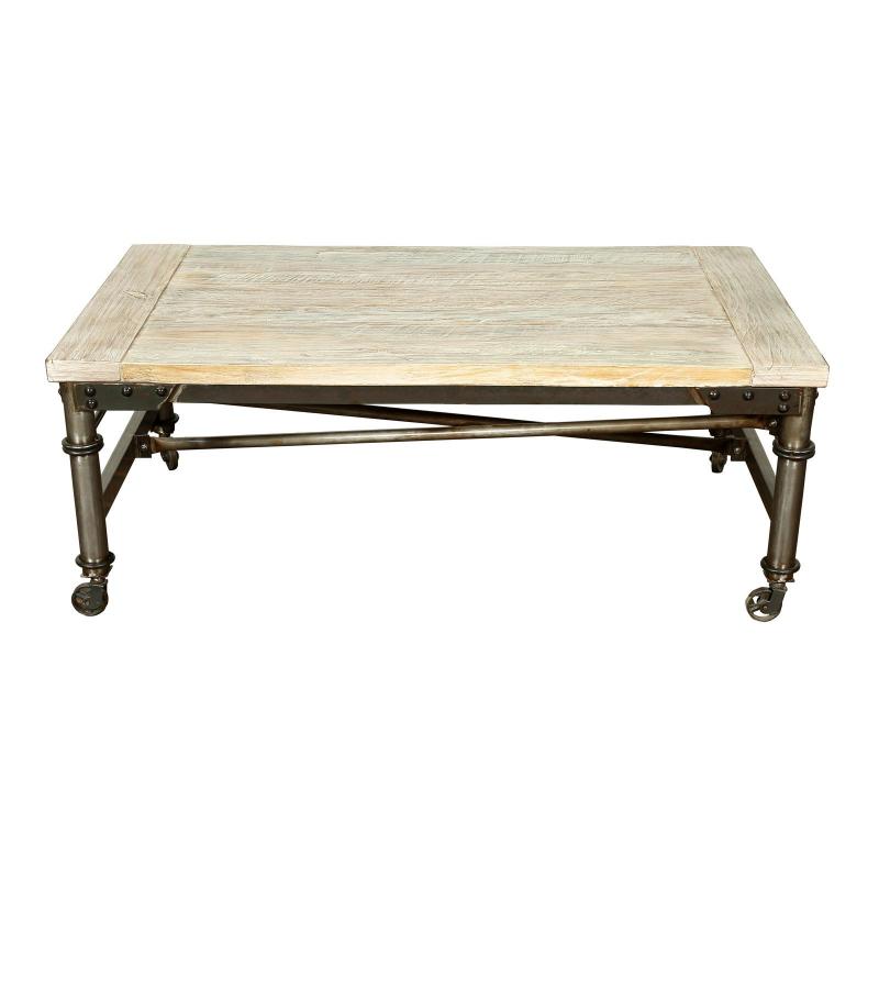 SOLID WOOD & IRON TROLLEY COFFEE TABLE