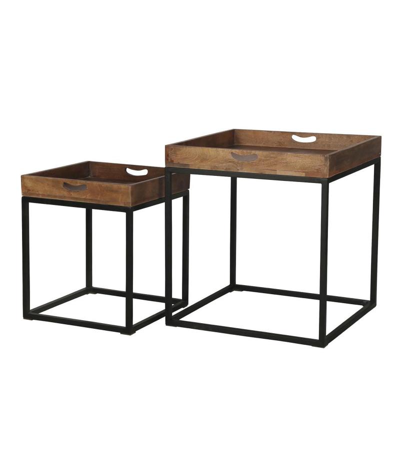 SET OF 2 WOOD & METAL SIDE TABLES