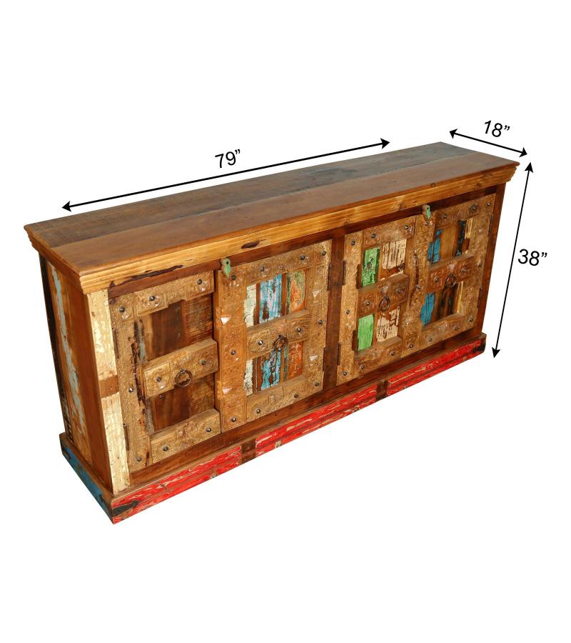 SOLID RECLAIMED HAND CARVED TEAK WOOD SIDEBOARD CONSOLE CABINET