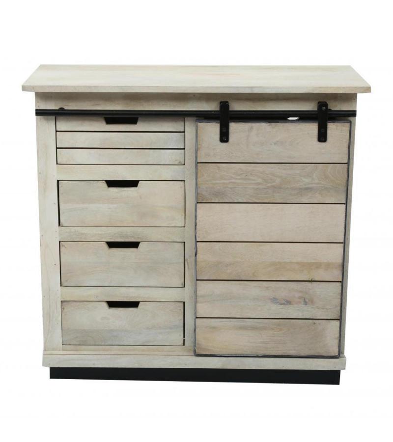SOLID WOOD SIDEBOARD W/ 4 DRAWERS & SLIDING DOOR 