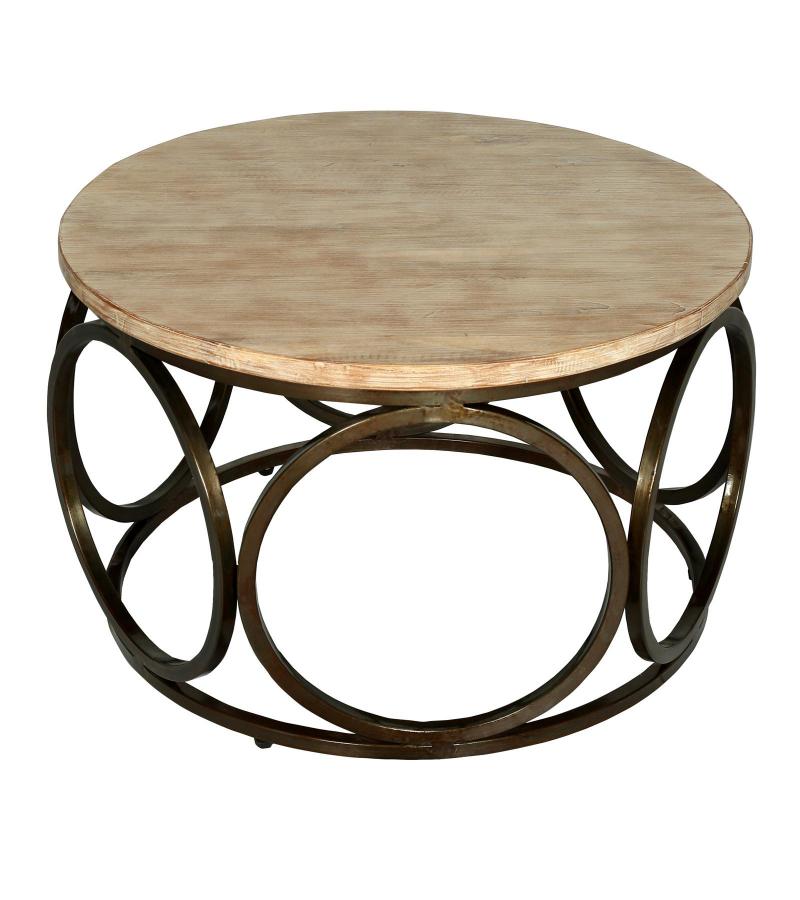 SOLID WOOD & IRON ROUND COFFEE TABLE
