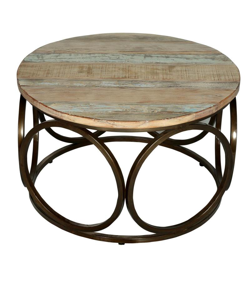 SOLID RECLAIMED TEAK WOOD & IRON ROUN COFFEE TABLE