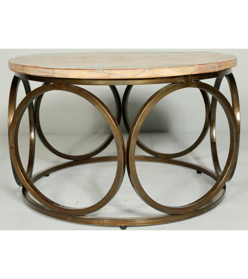 SOLID RECLAIMED TEAK WOOD & IRON ROUN COFFEE TABLE