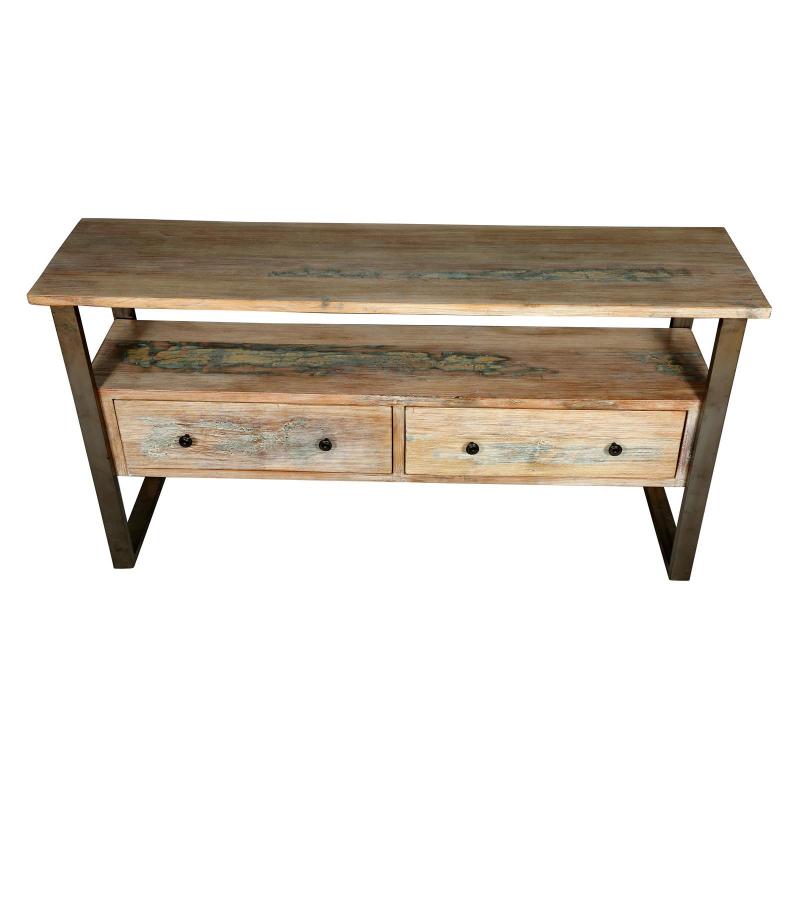 SOLID RECLAIMED TEAK WOOD & IRON MEDIA CENTER CONSOLE