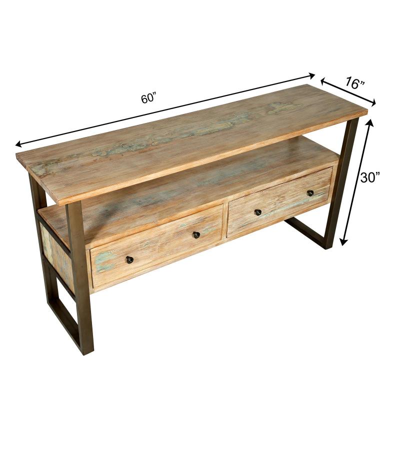 SOLID RECLAIMED TEAK WOOD & IRON MEDIA CENTER CONSOLE