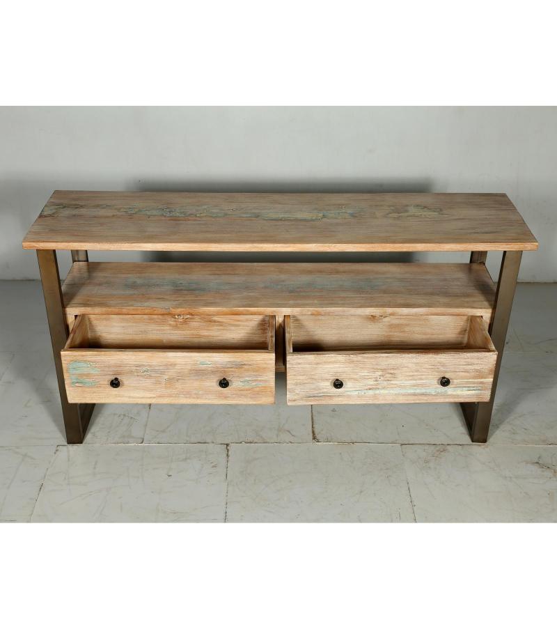 SOLID RECLAIMED TEAK WOOD & IRON MEDIA CENTER CONSOLE