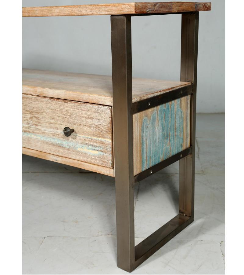 SOLID RECLAIMED TEAK WOOD & IRON MEDIA CENTER CONSOLE