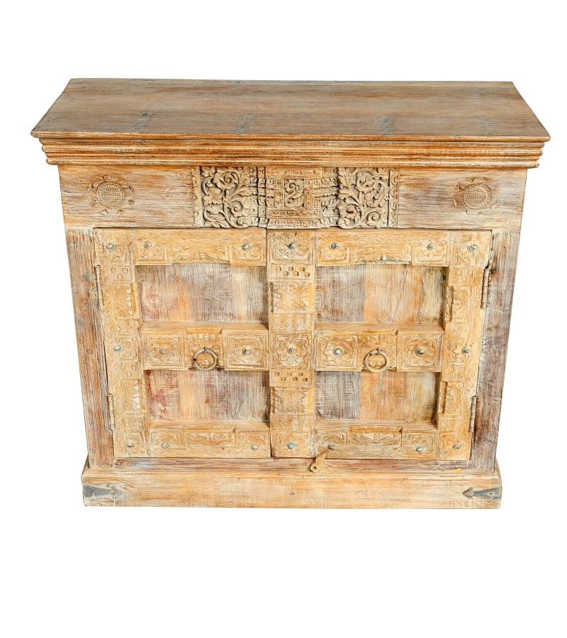HAND CARVED SOLID RECLAIMED WOOD CABINET