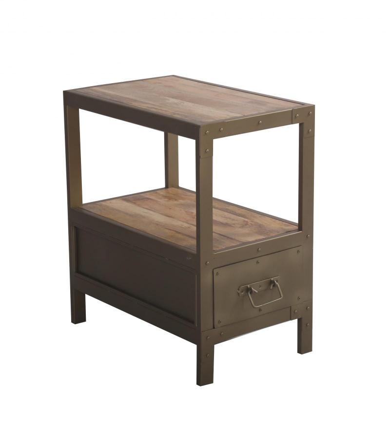 IRON & SOLID WOOD  END TABLE