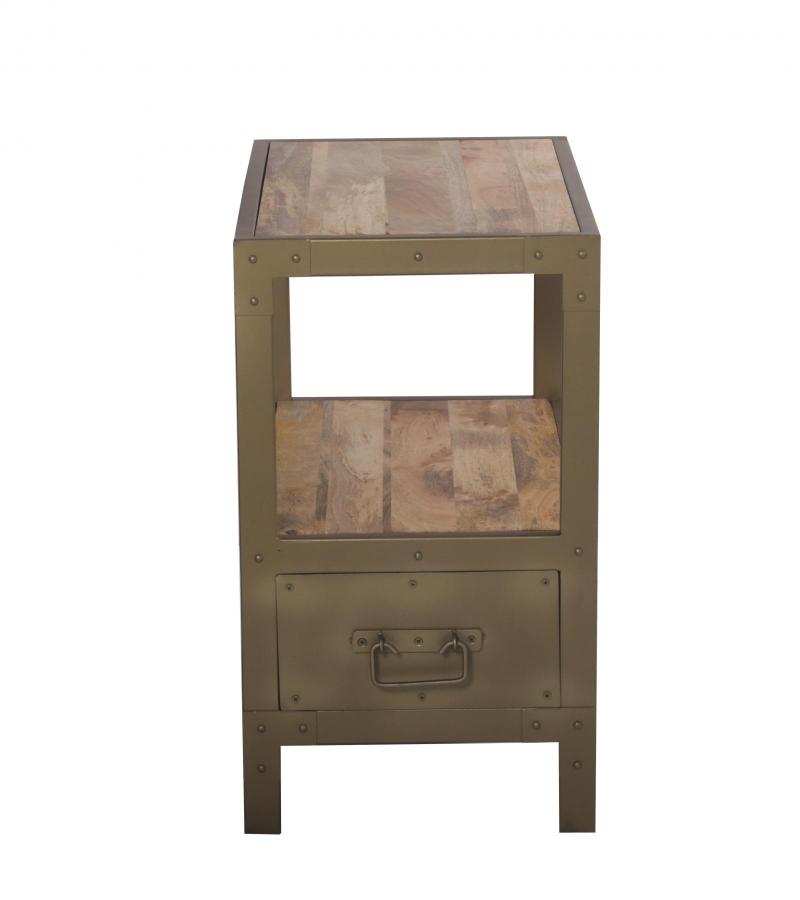 IRON & SOLID WOOD  END TABLE