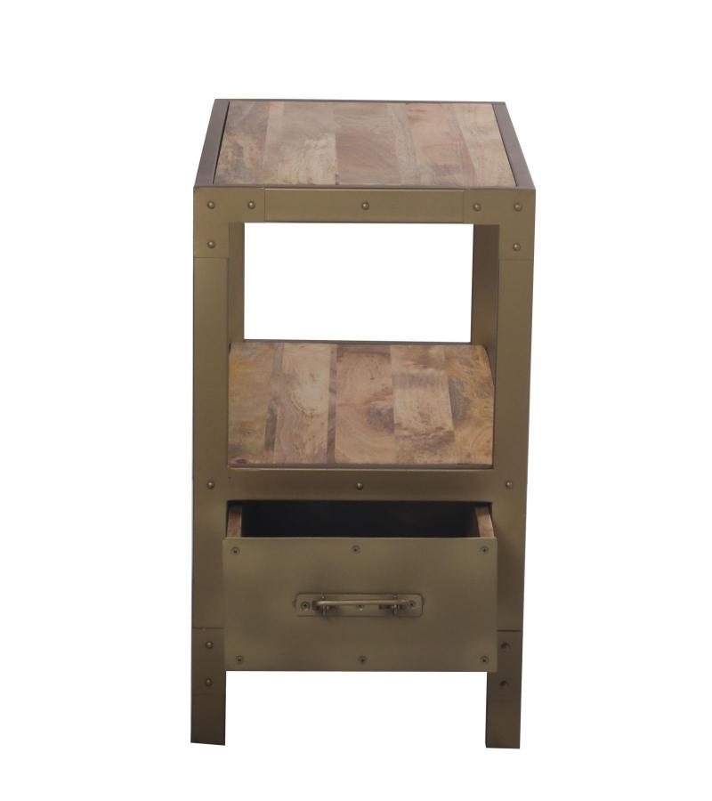 IRON & SOLID WOOD  END TABLE