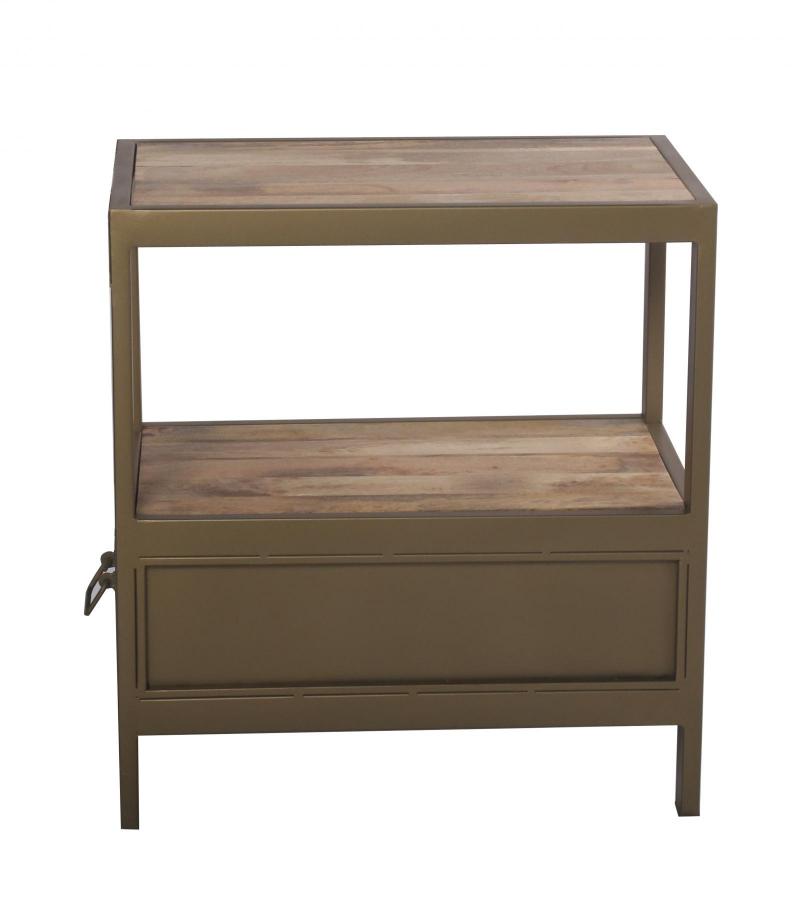 IRON & SOLID WOOD  END TABLE