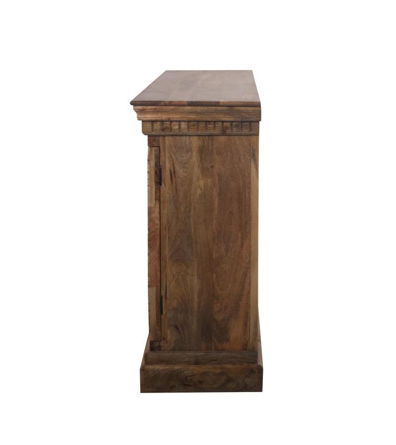 HAND CARVED SOLID WOOD SIDEBOARD W/ METAL ACCENTS