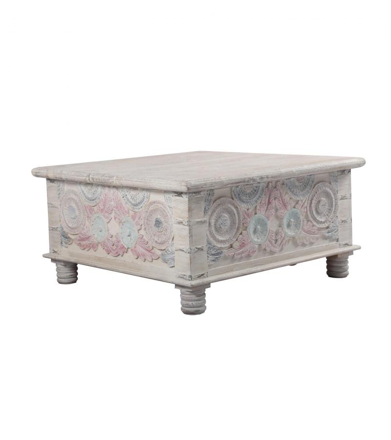 HAND CARVED SOLID WOOD TRUNK COFFEE TABLE