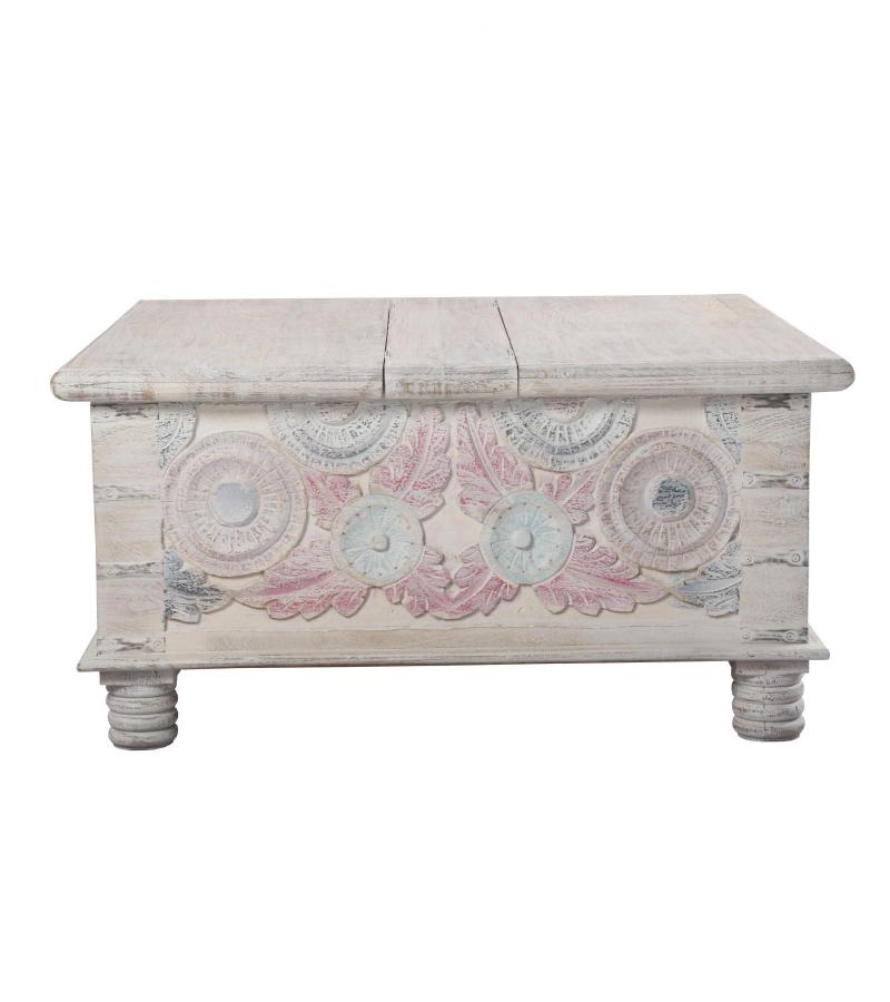 HAND CARVED SOLID WOOD TRUNK COFFEE TABLE