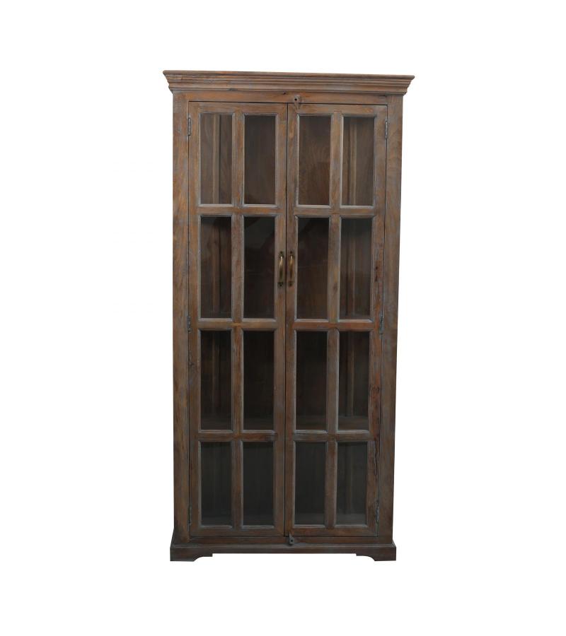 SOLID WOOD & GLASS DISPLAY CABINET W/ 2 DOORS & GLASS SIDES