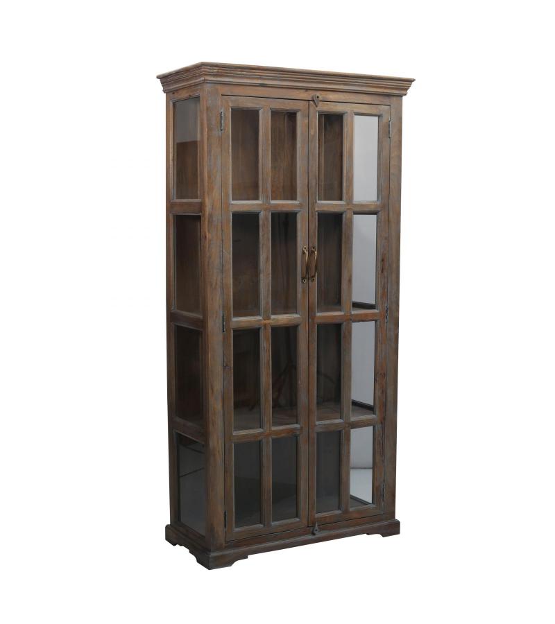 SOLID WOOD & GLASS DISPLAY CABINET W/ 2 DOORS & GLASS SIDES