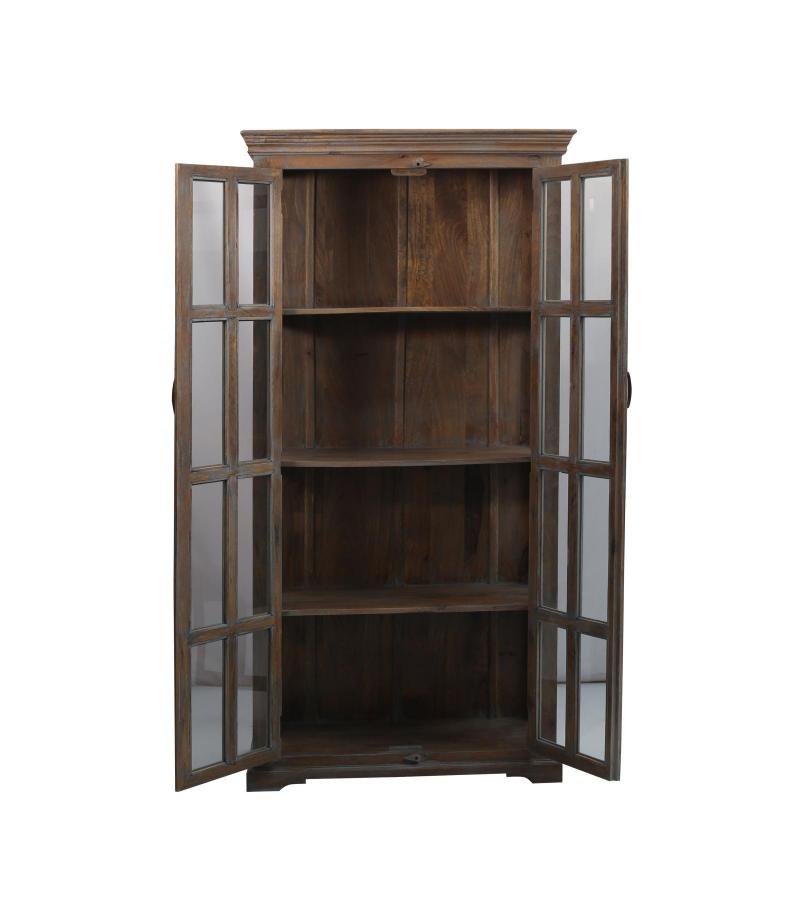 SOLID WOOD & GLASS DISPLAY CABINET W/ 2 DOORS & GLASS SIDES