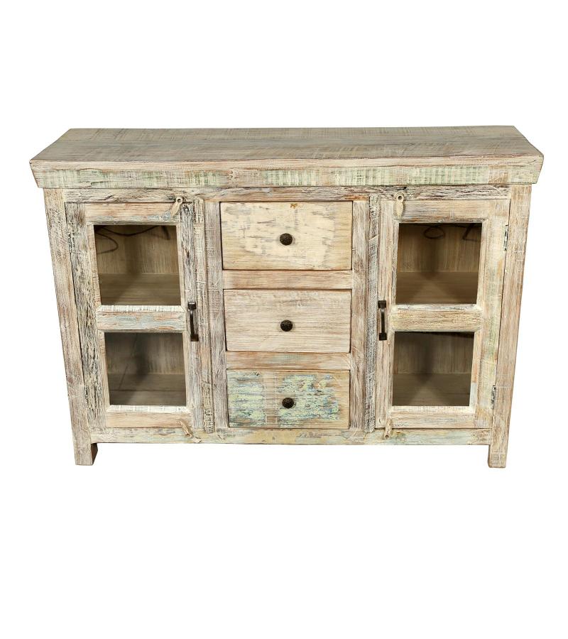 SOLID RECLAIMED TEAK WOOD & GLASS SIDEBOARD