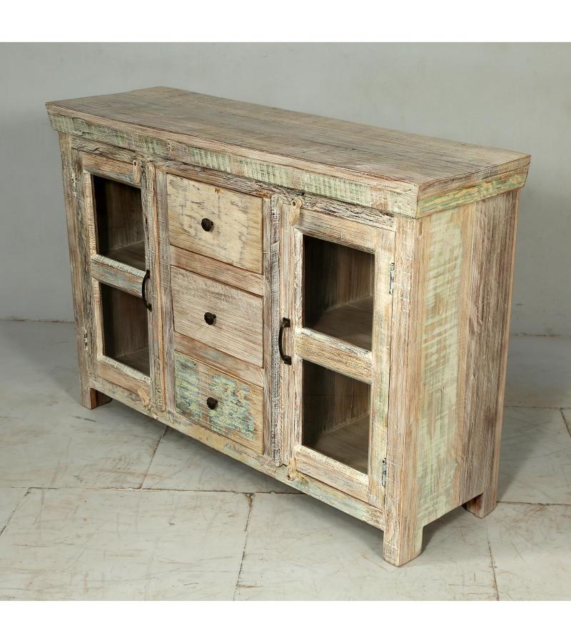 SOLID RECLAIMED TEAK WOOD & GLASS SIDEBOARD